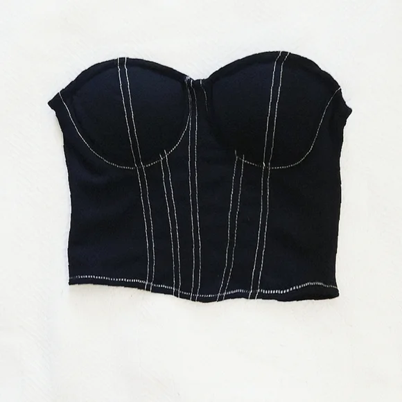Nasty Dark Blue Strapless Crop Top Corset - Picture 1 of 4